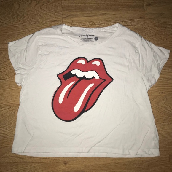 the Rolling Stones Tops - White Rolling Stones Crop-Top the Rolling Stones Tops - White Rolling Stones Crop-Top